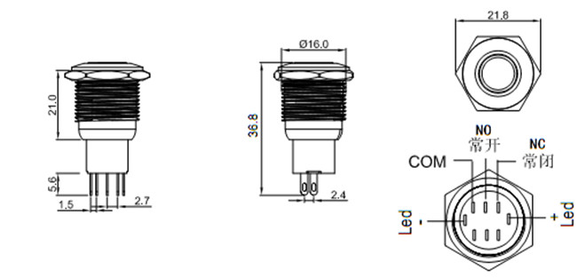 16mm防水金屬按鈕