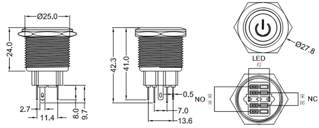 25mm帶燈金屬開關(guān)