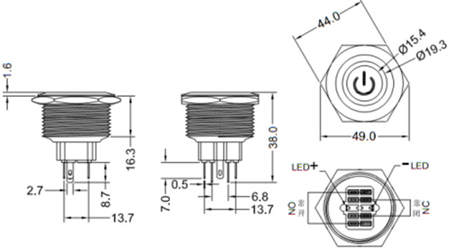 40mm帶燈金屬按鈕